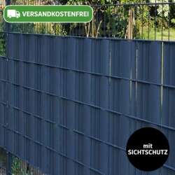 Doppelstabmattenzaun mit Sichtschutzstreifen