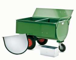 Growi&reg; Futterwagen 400 Liter LL pulverbeschichtet, mit Trennwand, Deckel u. Mineralbeh&auml;lter