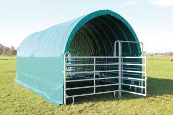 Growi®-Rundbogen-Weidezelt, komplett, 3600 B x 7200 T, Höhe 3250 mm inkl. Panels