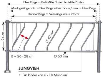 PATURA Schrägfressgitter, Nennlänge 300 cm, 6 Fressöffnungen, für Jungvieh