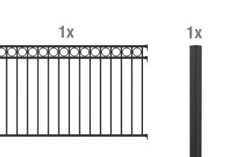 2 Meter Anbau-Set für Aluminium-Zaun Circle -Höhe 120cm, schwarz-